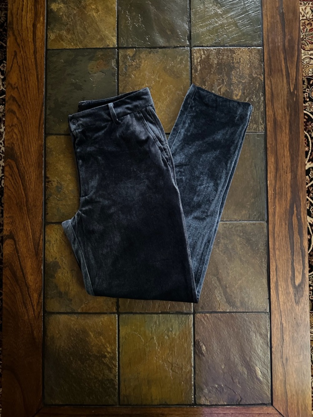 Men's velvet Pants in a dark gray / graphite Classic Straight Fit.